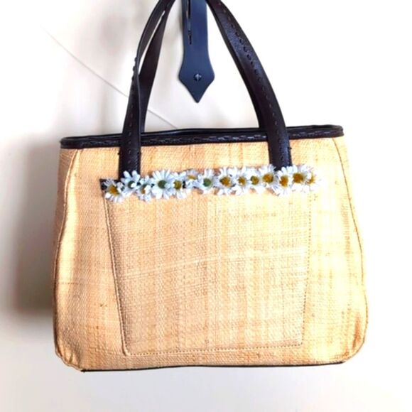 Cole Haan Spring 🌼Daisy Straw/Leather Mini Tote Bag - Picture 17 of 17